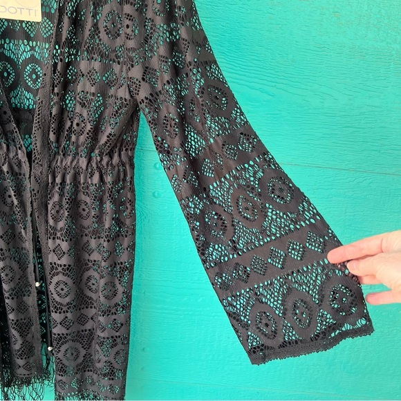 BLACK LACE LONGLINE DRAWSTRING FRINGE CARDIGAN WHIMSIGOTH SIZE XL NWT - Picture 2 of 8